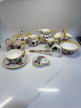 Vintage Rooster & Roses Lot Of Serving Dinnerware By PY Ucagco Early Provincial